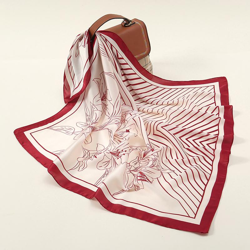 Mode Geometrische Streifen 70 Quadratischer Schal Satin Seidenschal Muslimischer Hijab Frau Luxus Hohe Qualität Stirnband Femme Seidenschal