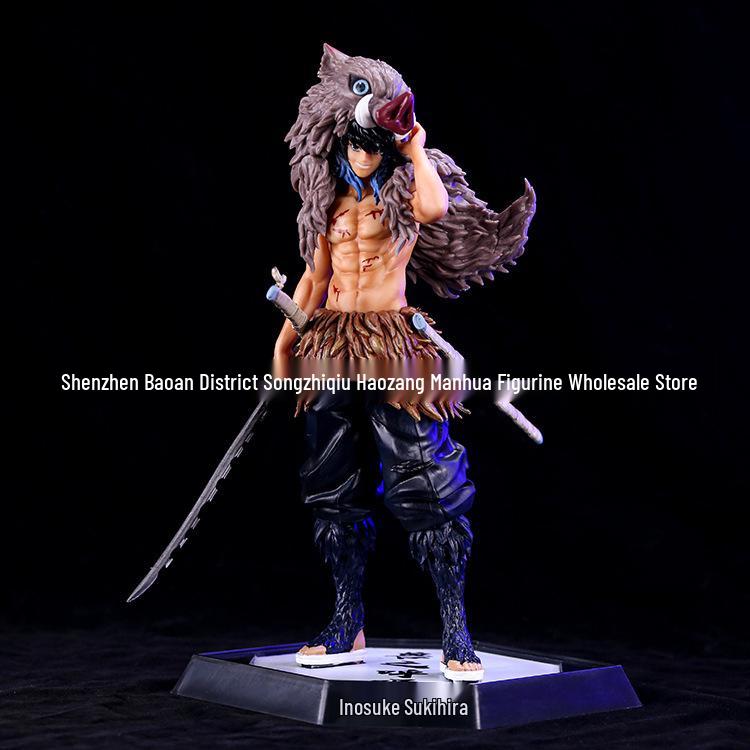 Flammensäule Kyojuro Doppelkopf Leuchtende Anime-Figur Skulptur aus Demon Slayer