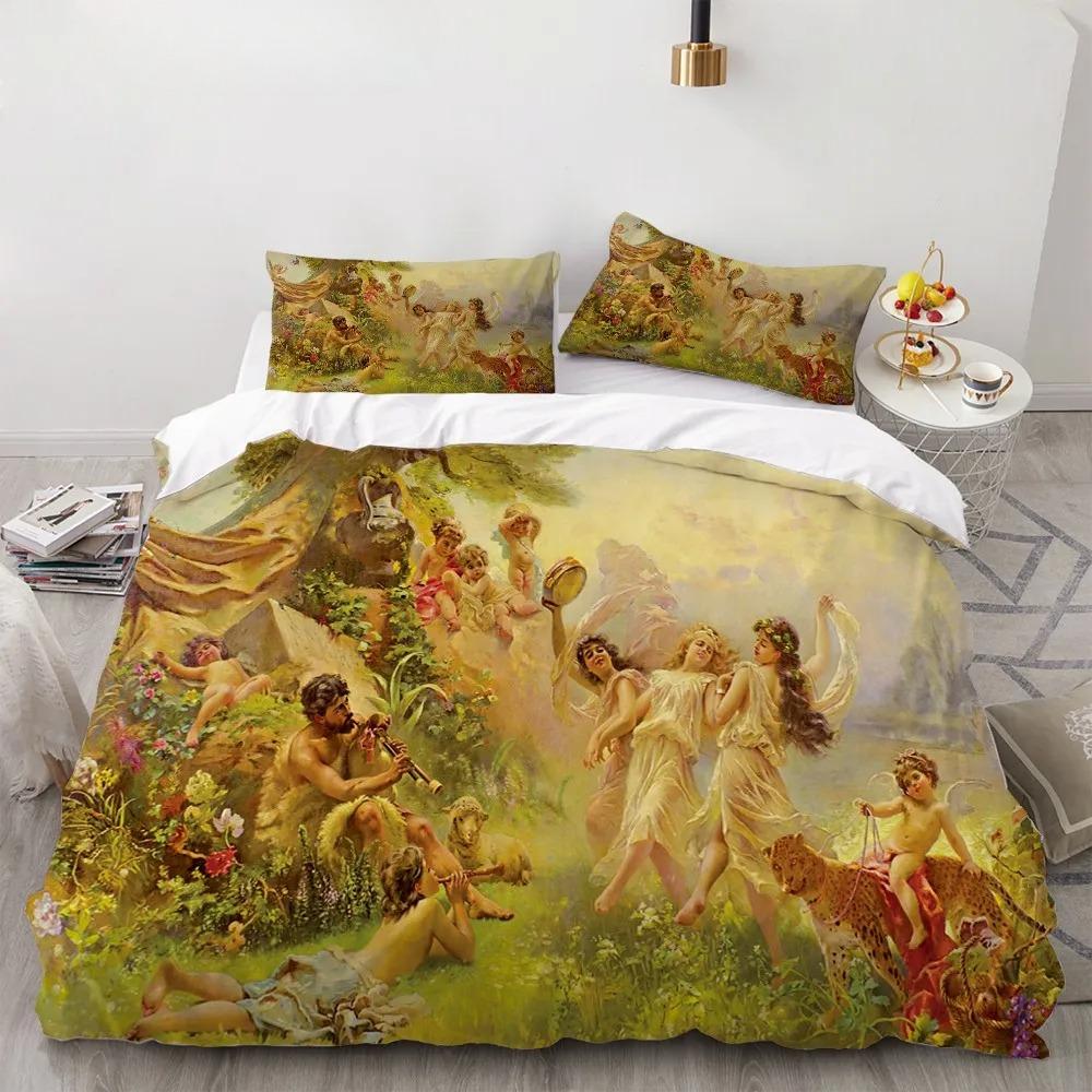 Angel Oil Painting Microfibre Bedding Sets, Children's Birthday Gift with Zip Room Decor for Teenagers Adulte 2-3 Pieces Duvet C