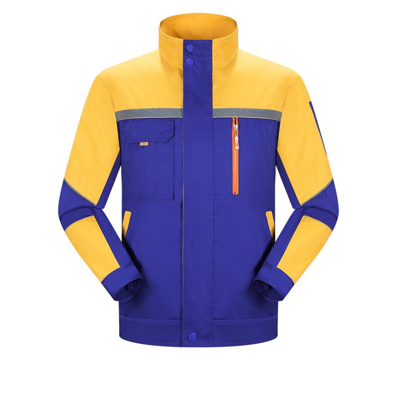 Men's Polyester Long Sleeve Workwear Set with Reflective Strips - Durable, Thickened for Spring/Autumn Construction and Auto Repair.