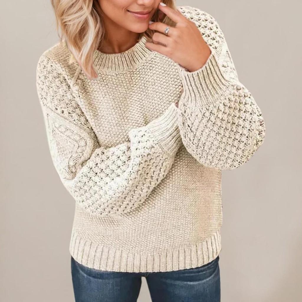 Damen Pullover Langarm Rundhals Zopfmuster Pullover Damen Tops