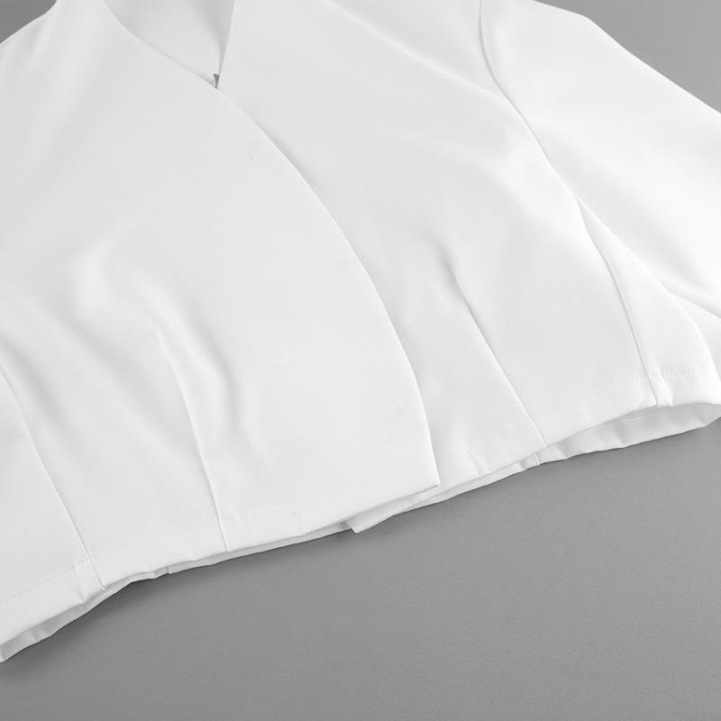 Women S White Cropped V Neck Long Sleeve Loose Elegant Jacket