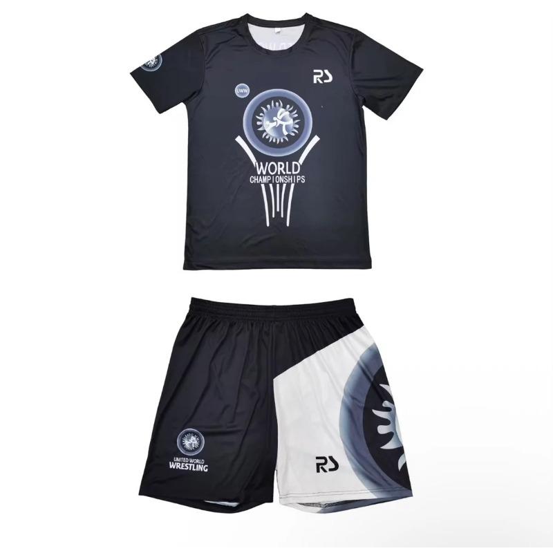 2026 Ny Herr Världsomfattande Brottningsteam Sportkläder Set Kortärmad T-shirt och Shorts för Träning Lätt Fukttransporterande