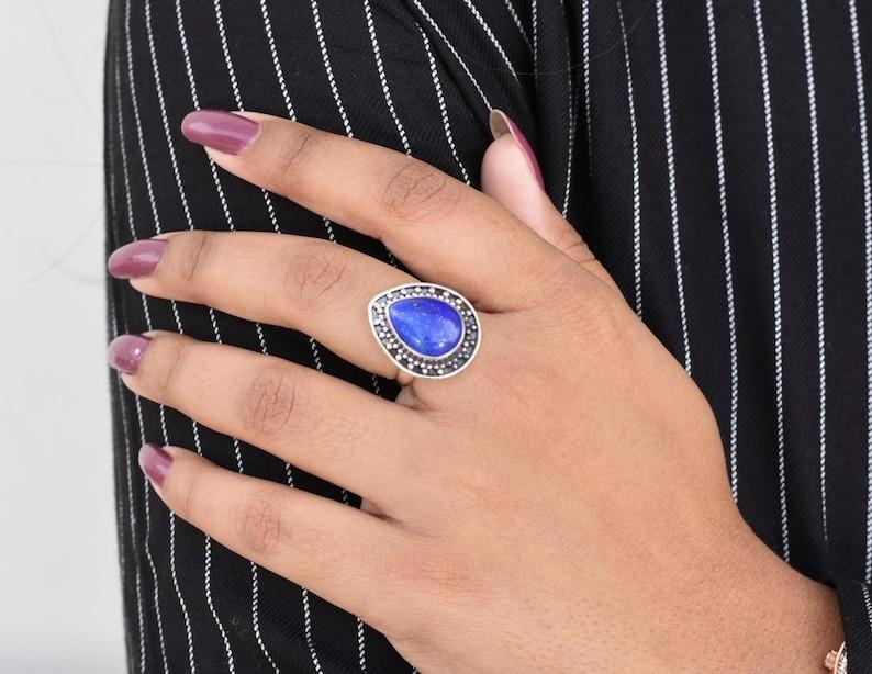 925 Sterling Silver Lapis Lazuli Gemstone Handmade Boho Designer Ring, Unique Gift Ring, Fashion Jewelry