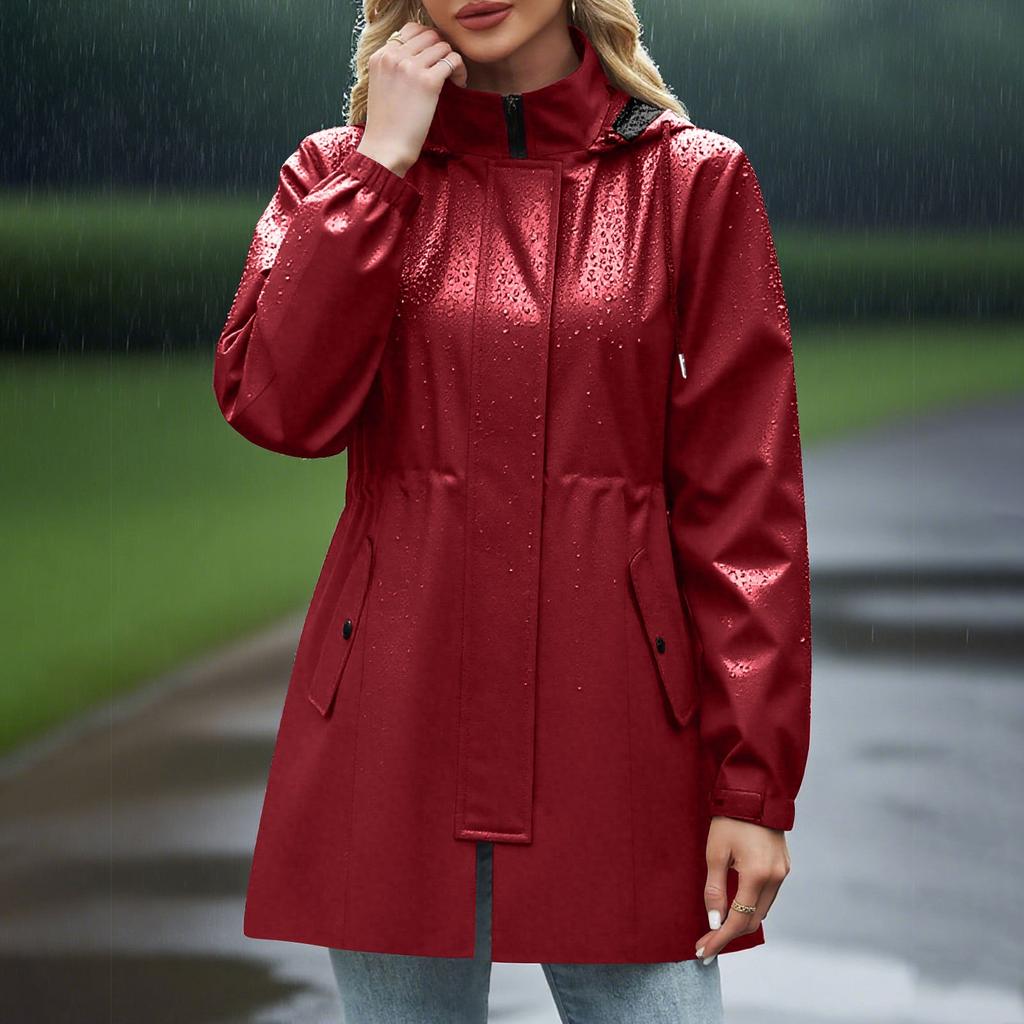 Giacca Donna Impermeabile Antivento Leggera Giacca Antipioggia con Tasche Cappotto Antipioggia Impacchettabile da Donna con Cappuccio