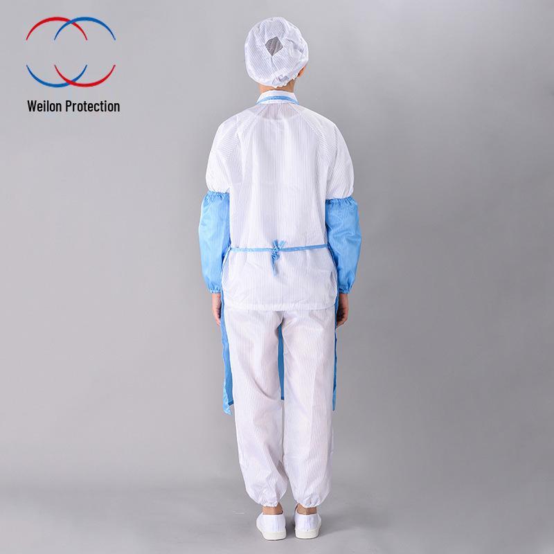 Blue & White Anti-Static Dust-Free Protective Apron for Food Workshops