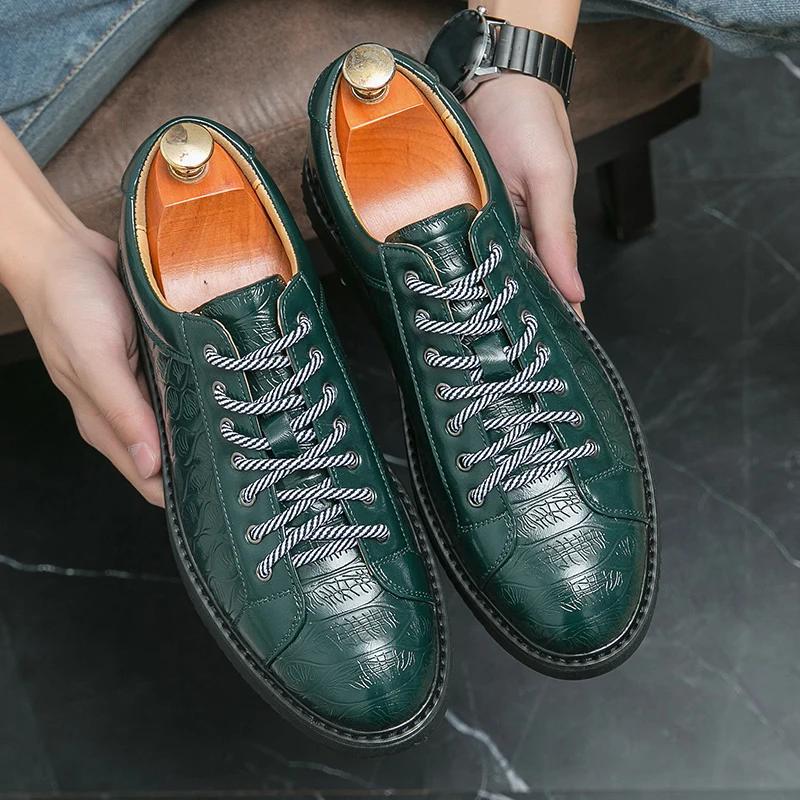 Fashion Brand Men Casual Shoes Leather Fashion Spring New Mens Sneakers Daily Commute Outdoor Versatile Leisure Thick Soled Shoes Man