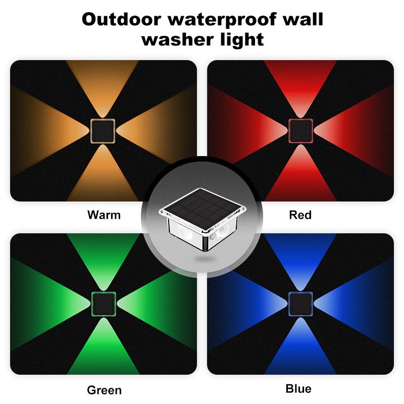 4LED Solar Fence Lights Garden Up/Down Lighting Solar Wall Lights Outdoor Waterproof  Warm RGB Light Solar Powered Ambient Light