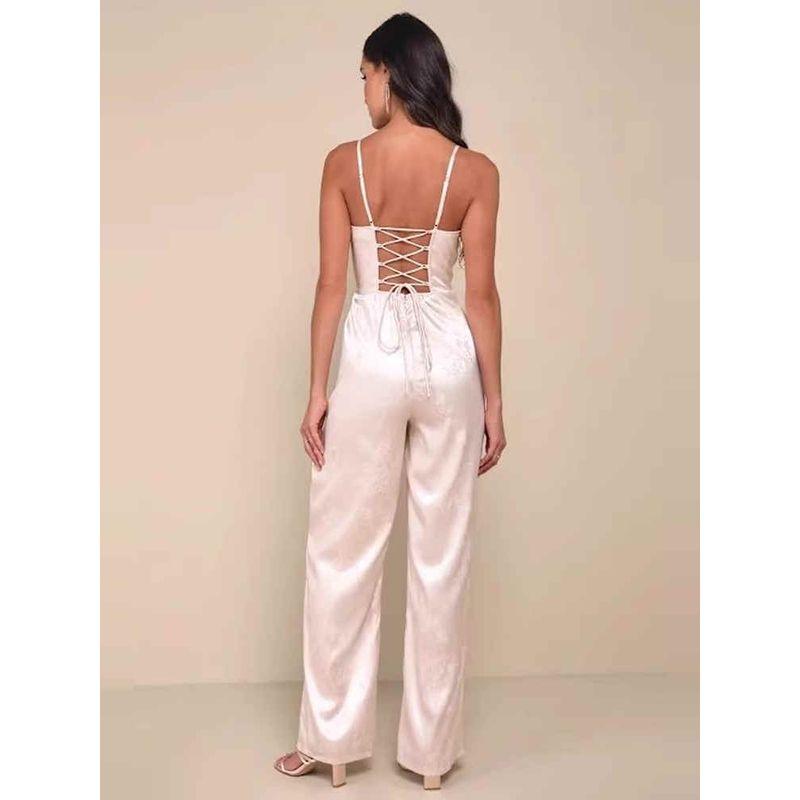 Export Lu's Sling Jacquard Smooth Fabric Slimming Lace Up Minimalist Adult Lady Like Woman Graceful and Fashionable High Quality Jumpsuit