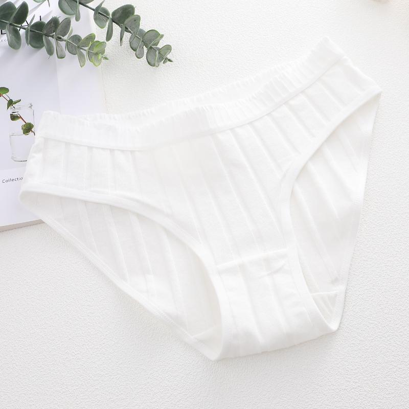 Women Seamless Cotton Crotch Panties Summer Dopamine Briefs Underwear Solid Color Breathable Elastic Sexy Stripe Lingerie Spring S белый