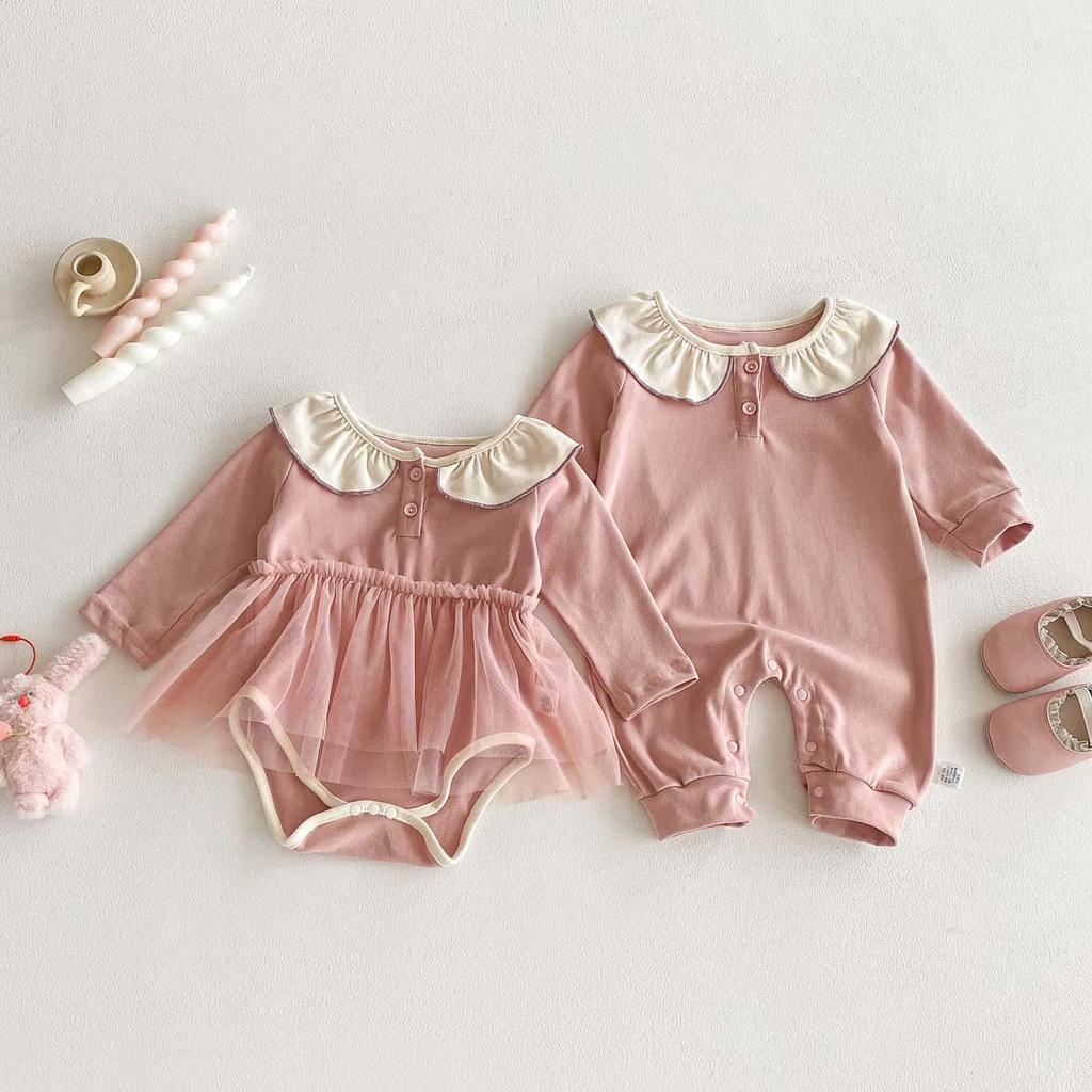 Cute Peter Pan Collar Autumn Baby Romper - Long Sleeve, Korean Style for Girls