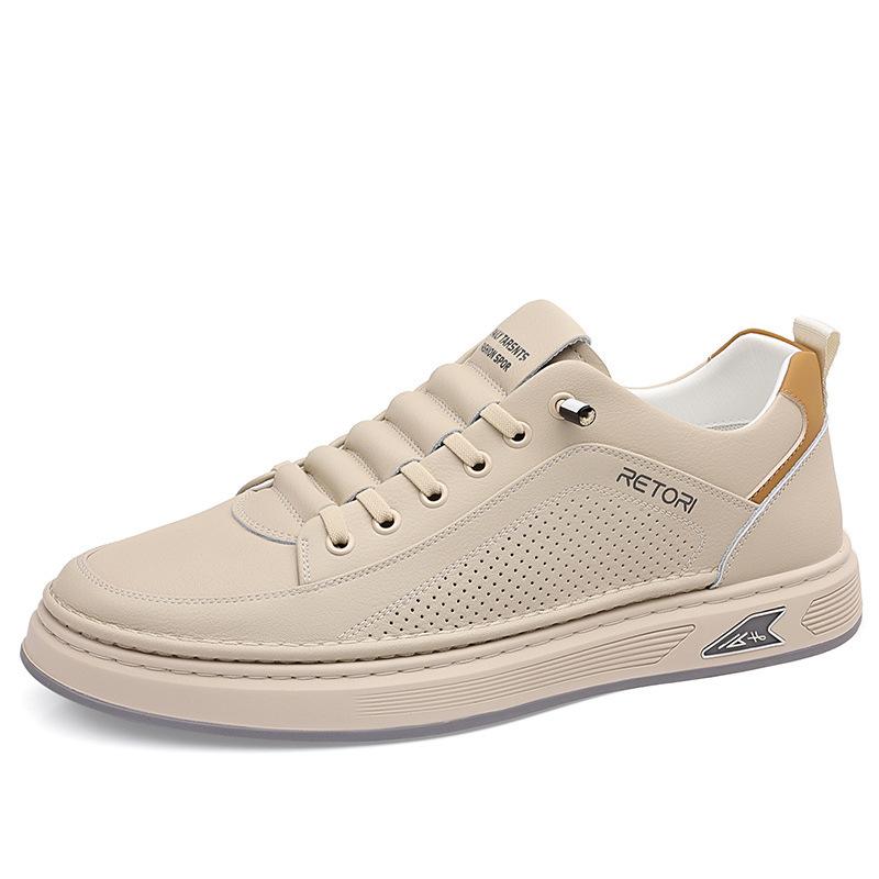

Leather shoes men s summer casual leather shoes one pedal fashion hollow breathable white board shoes tide 44 абрикосовий