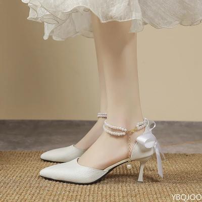 Fashion New Bow High Heels Ladies One Button Hollow Sandal Sharp Pointed Elegant Women's Pumps Fashion Baotou Sandals Mujer Zapatos