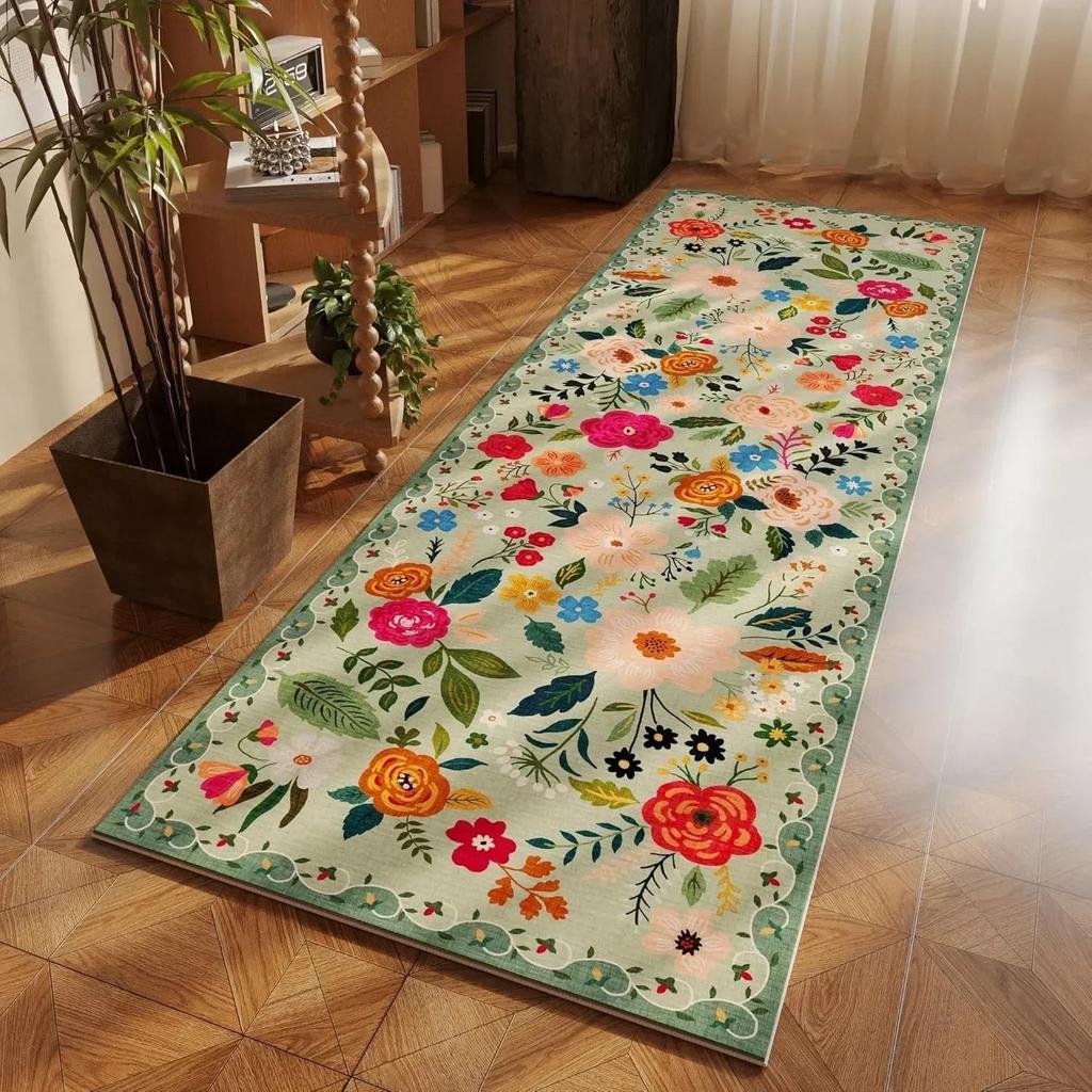 Bedroom Carpet Runner Rug Bedside Long Floor Mat Soft Fluffy Carpet Flower Pastoral Style Home Decoration Rugs for Living Room