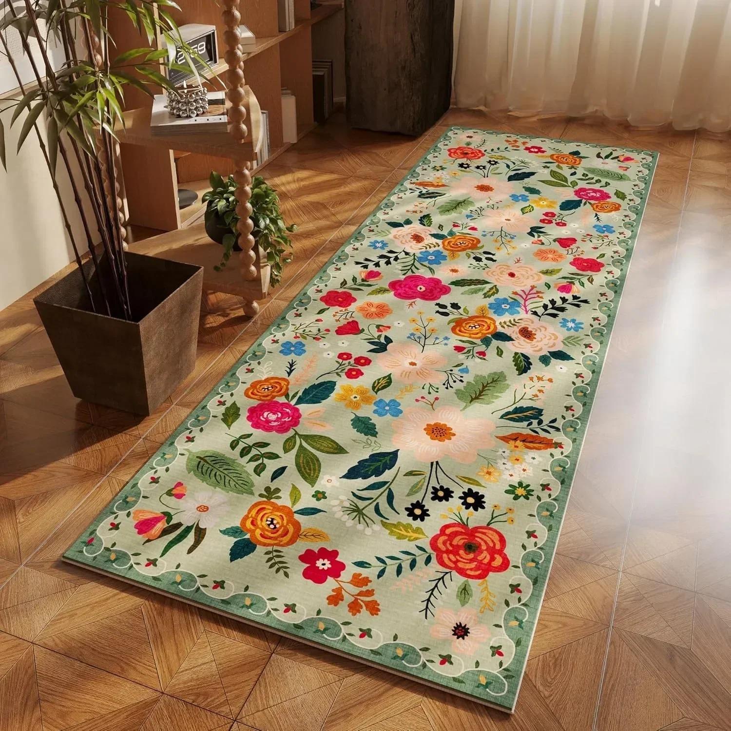 

Bedroom Carpet Runner Rug Bedside Long Floor Mat Soft Fluffy Carpet Flower Pastoral Style Home Decoration Rugs for Living Room 40x120cm