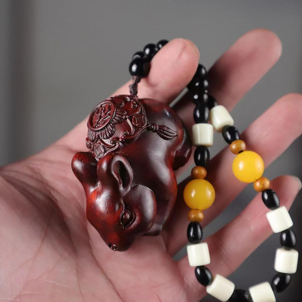 Small-Leaf Red Sandalwood Pendant: Wealth-Attracting Pixiu, Gourd, Dragon, Tortoise Design