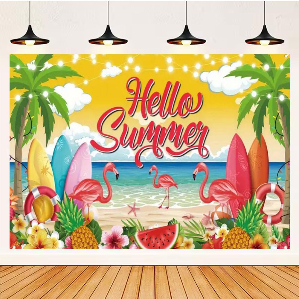 Summer Hawaii Party Supplies Background Banner Decoration Aloha Coconut Tree Surfboard Baby Shower Backdrop Photography Props