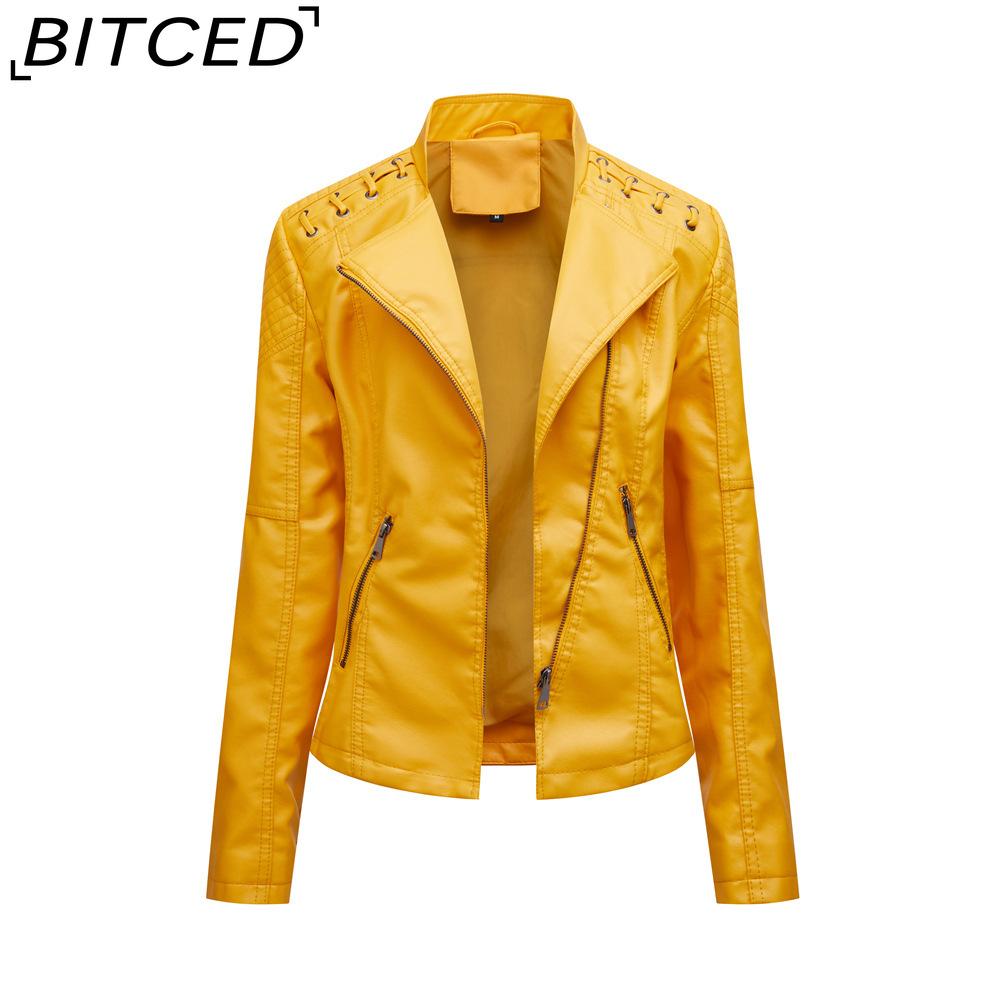 BITCED Spring/Autumn Women's Leather Jacket - Short Fit, Slim-Cut, Lightweight Leather Coat, Biker Style