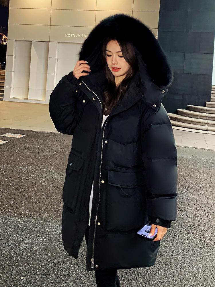 2026 Korean Style Oversized Winter Down Jacket for Plus Size Girls: Slimming Design with Fur Collar, Mid-Length, Fits up to 200 Jin.