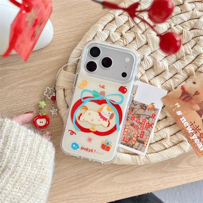 INS Nieuwjaar Pony Hoesje Voor iPhone 17 16 15 14 Pro Max met Apple, Dubbele Laag IMD en Ronde Rand Clear Schokbestendig Beschermhoes