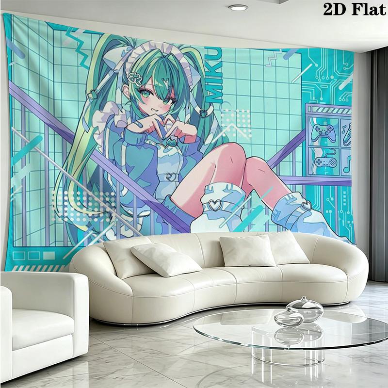 Anime Miku Wall Tapestry Aesthetic Wall Hanging Printed Fabric Blanket Decorative Tapestries for Bedroom Living Room Home Decor