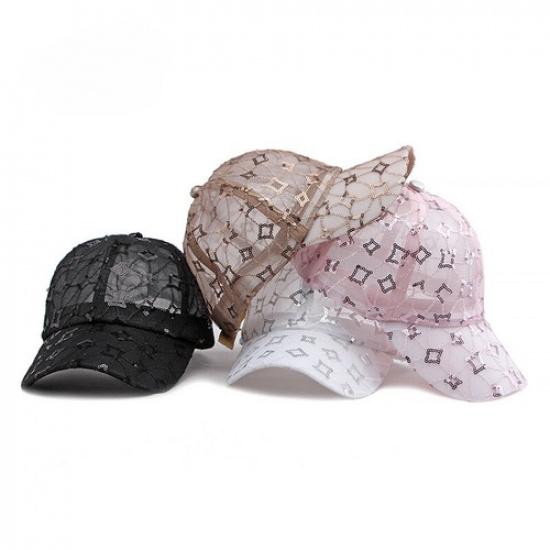 Ladies Sequin Breathable Full Mesh Baseball Cap Outdoor Sports Hat Trucker Hat