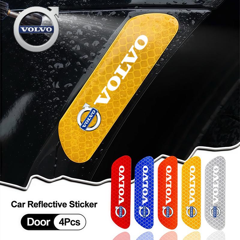 For Volvo 4Pcs Reflective Car Door Sticker Safety Warning Tape Decal For Volvo XC60 XC40 V60 V40 XC90 XC70 V50 S60 V70 S90 AWD V
