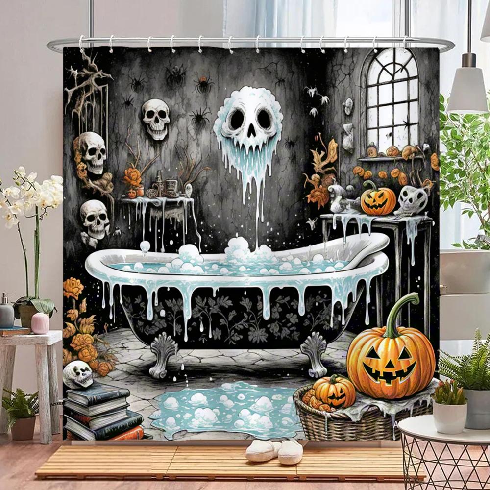 Amusing and Creative Skeleton Skull Shower Curtain Waterproof Bathroom Curtain Funny Scary Halloween Home Decorative Curtain