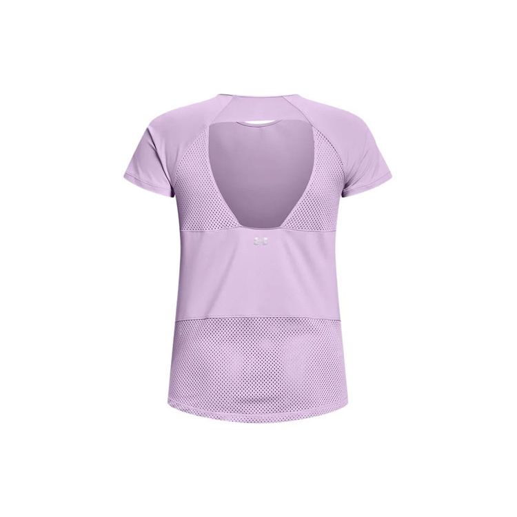 Under Armour Breathelux Solid Back Cut-Out Training Sports Crew Neck Short Sleeve T-Shirt Women Tops Purple 1370867-566