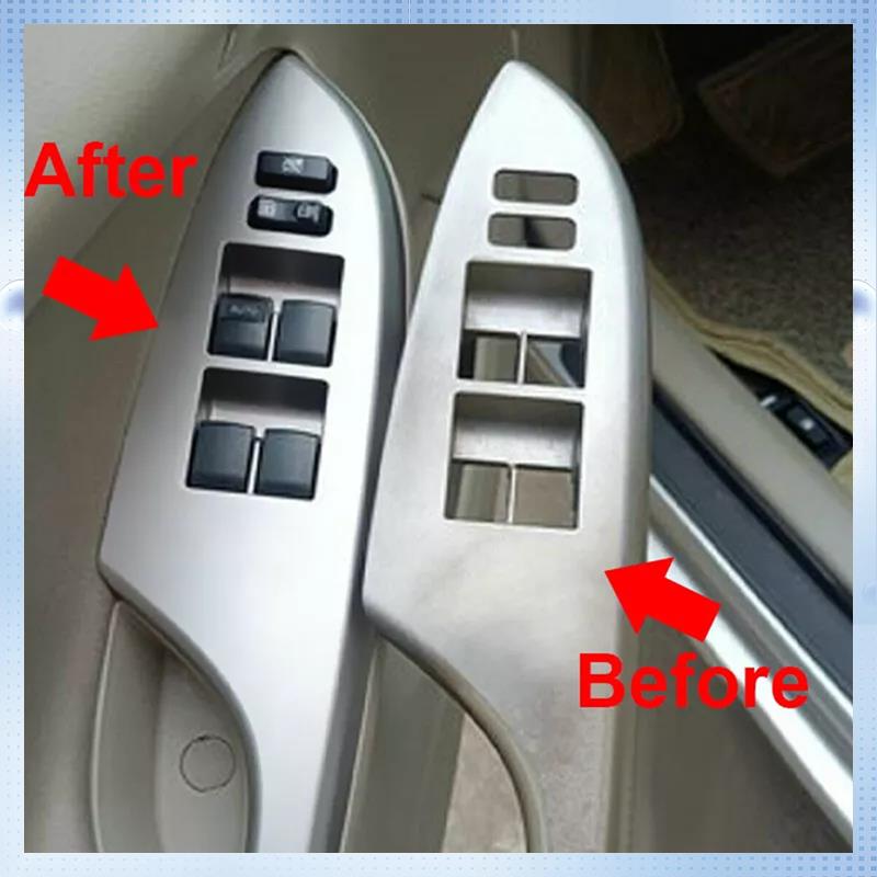 N62R-4PCS Car Silver Window Switch Cover Bezel Trim 74232-02630 74231-02620 For Toyota Corolla 2007-2013 Armrest Upper Panel