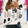 Women Plus Size V Neck Long Sleeve Abstract Printed Eyelet Chain Lace Up Top