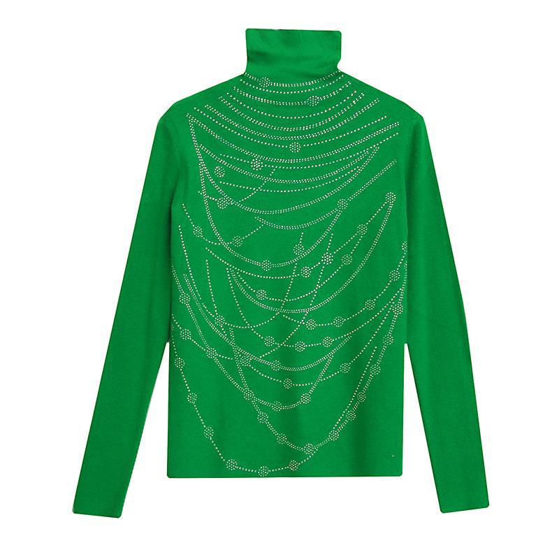 Damski dopasowany sweter z dzianiny z golfem i hot-dżetami na jesień/zimę 2024