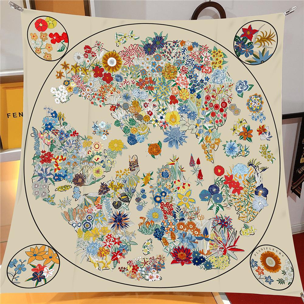 

Silk Scarf Women Floral Print Square Scarves Head Echarpes Silk Foulards Femme Wraps Beach Shawl Bandana Lady Hijabs 90CM 90X90CM
