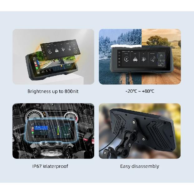 EKIY 7 inch Wireless CarPlay Moto Android Auto Portable Digital Motorcycle Dashboard GPS Navigation Display Screen Monitor TPMS