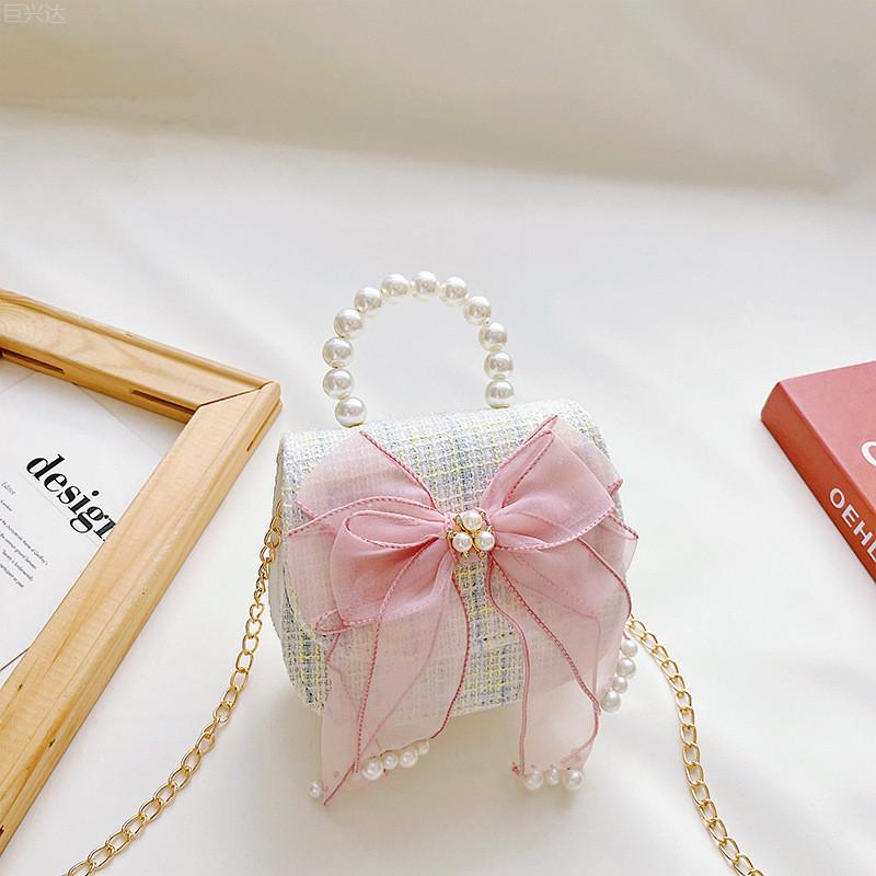 Стильный детский рюкзак для зимы с очаровательным бантом и жемчужной деталью для девочек White