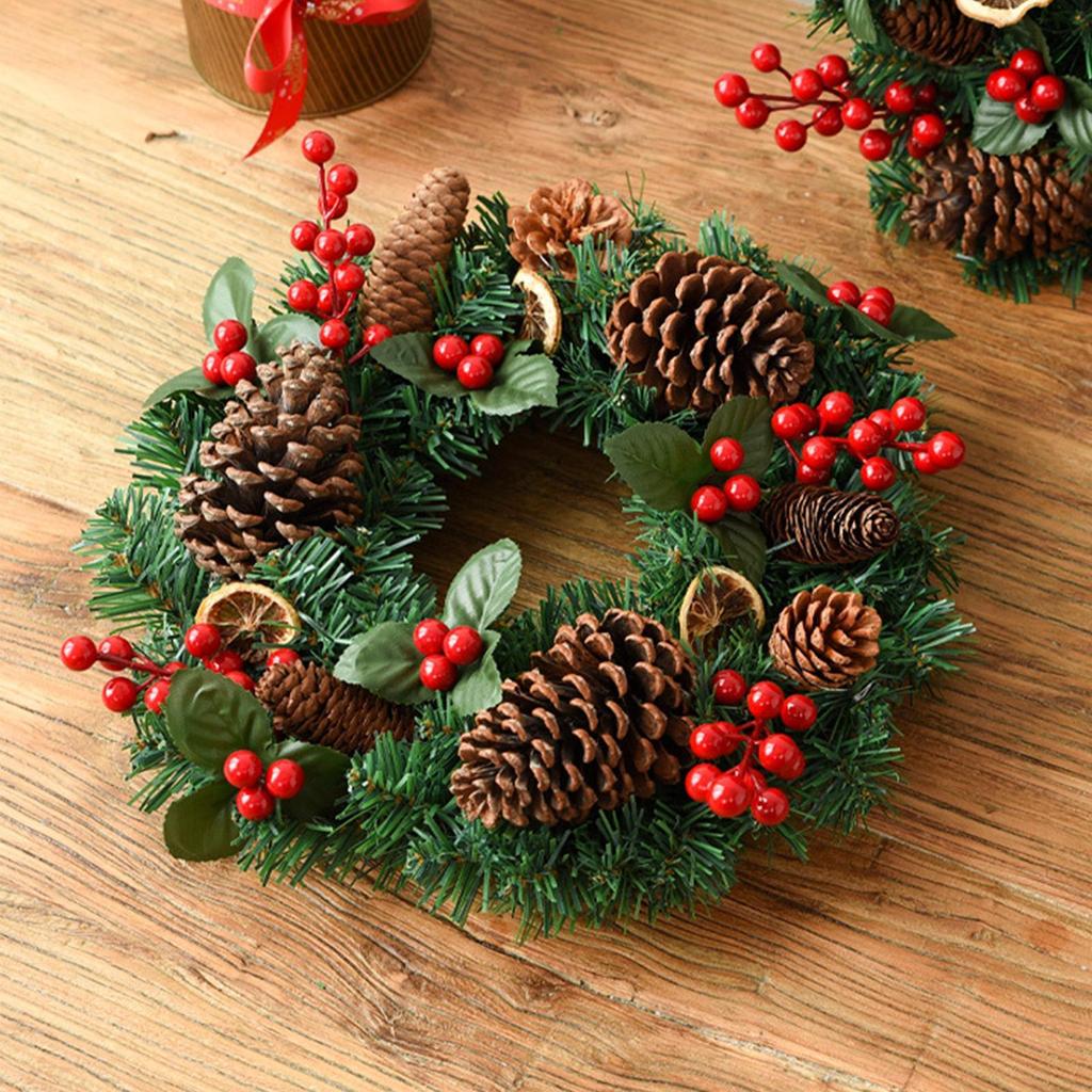 Christmas Wreath Artificial Christmas Decor Festive Wreath With Red Berries Pine Cones For Front Door Outdoor Indoor Home Porch