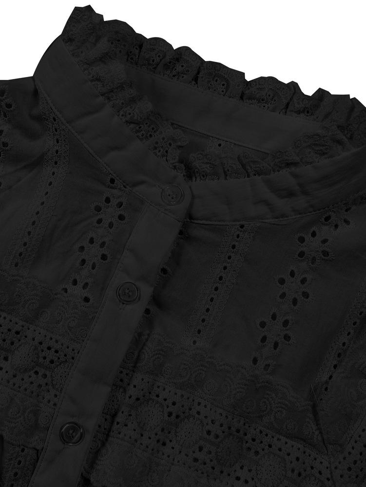 2026 Spring/Autumn European & American Women's Solid Color Embroidered Hollow Top - Holiday Style