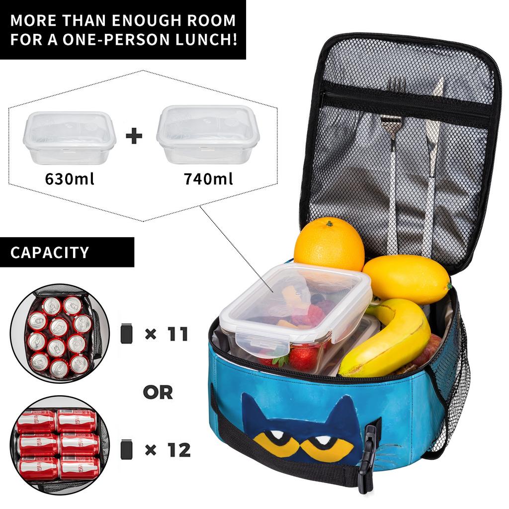 Cartoon Pete the Cat  Insulated Lunch Bag Thermal Bag Reusable,Lunch Container Groovy  Large Tote Lunch Box Food Handbags
