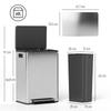 60L Dual Compartment Stainless Steel Bin, with Deodoriser Holders - Silver Tone