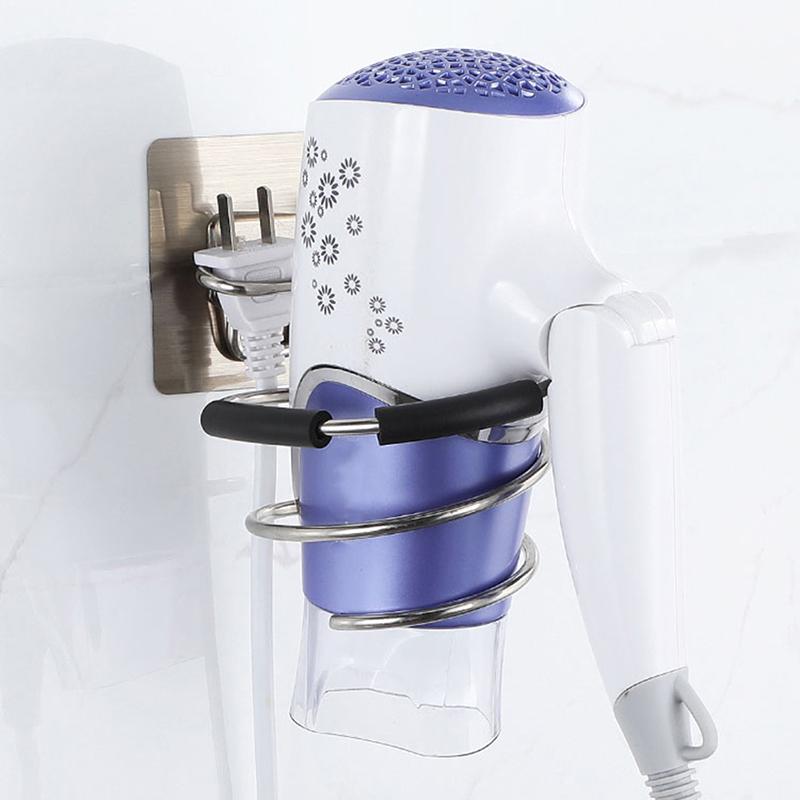 Adhesive Wall Mount Hair Dryer Holder Rack Blower Organizer Shelf Spiral Stand