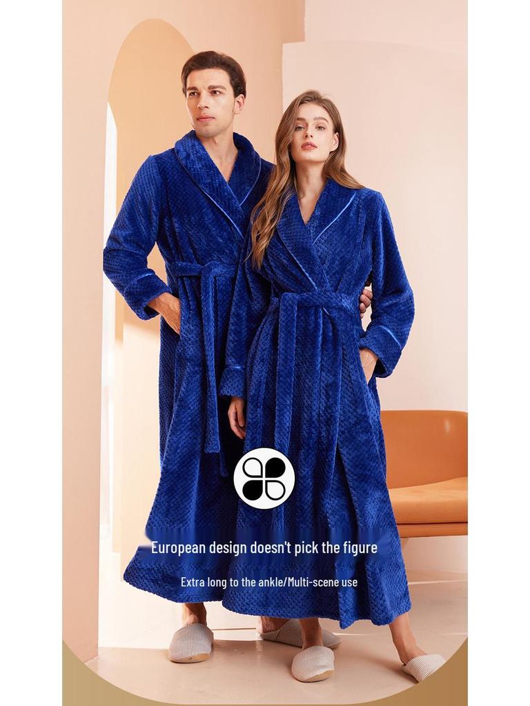 2024 Velvet Plus Size Women's Long Bathrobe - Winter European & American Style for Hotels, Salons, and Casual Wear
