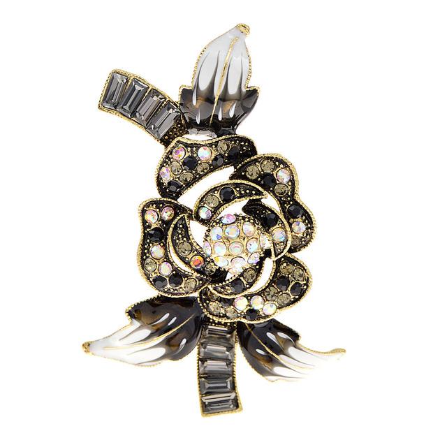 

Элегантные хрустальные и стразы брошь-цветок булавки для женщин пальто шарф пряжка эмалированные листья аксессуары ювелирные изделия чёрный