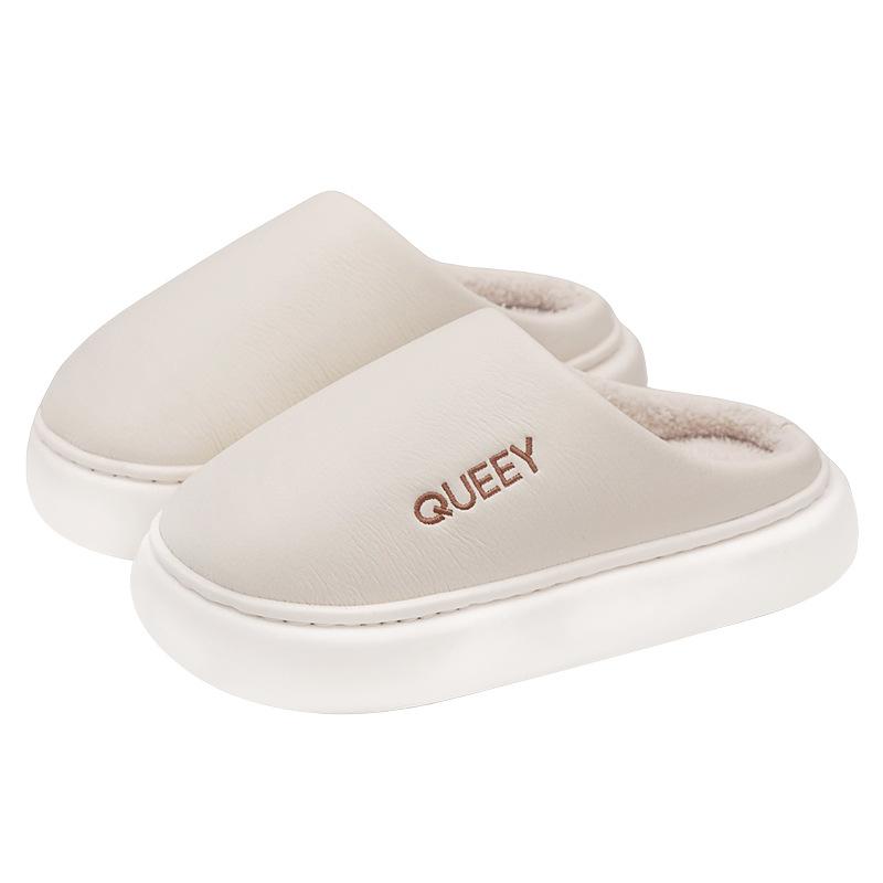 2025 new leather cotton slippers women's autumn and winter warm non-slip simple casual cotton slippers women's autumn and winter