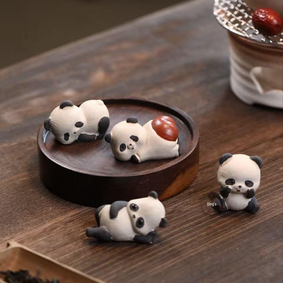 Cute Panda Yixing Purple Clay Tea Pet Ornament - Adorable Tea Table Decoration