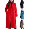 Women Autumn Winter Solid Color Woolen Coat Lapel Long Sleeve Two Buttons Pockets Mid-length Woolen Cardigan Outwear