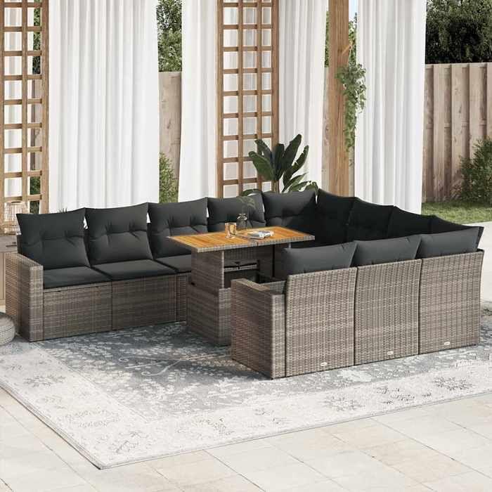 VidaXL Salon de jardin 11 pcs avec coussins gris résine tressée, ensemble de canapés d'extérieur, salon de jardin, ensemble 3327091