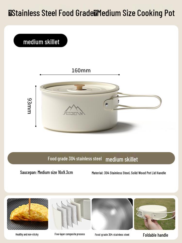 JETBeam 304 Stainless Steel Camping Cookware Set: Includes Outdoor Kettle and Pots for Camping and Picnicking.