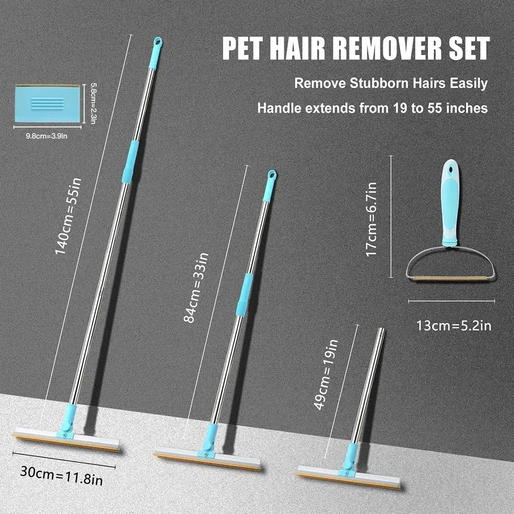 Evcil Hayvan Tüyü Temizleme Seti Evcil Hayvan Tüyü Temizleme için Halı Tırmığı Ayarlanabilir Uzun Saplı Köpek Kedi Tüyü Süpürgesi Yeniden Kullanılabilir Tüy Tiftik Temizleyici