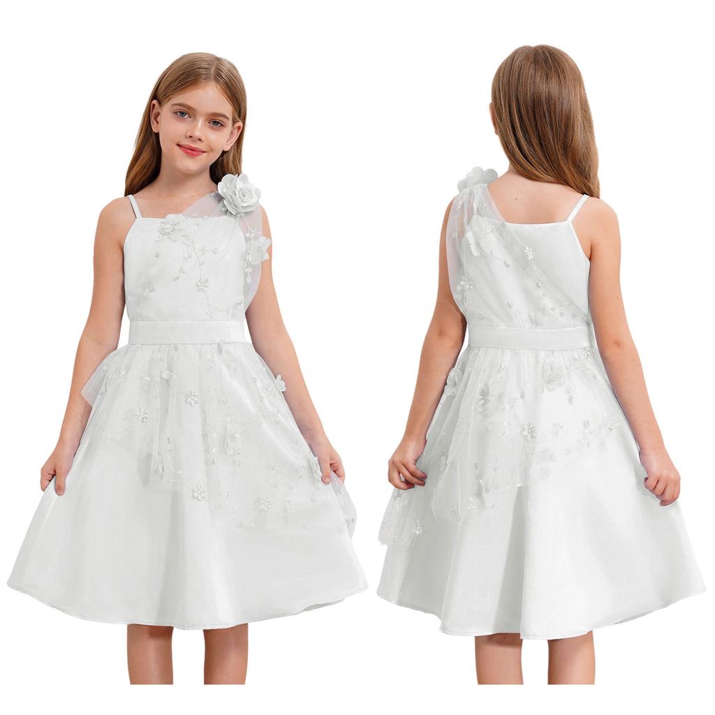 Sukienka tiulowa dla dziewczynki na urodziny, z dżetami, na wesele, na przyjęcie, dla dzieci, niebieska, elegancka, szykowna, kokarda, halter, bez rękawów, suknia wieczorowa