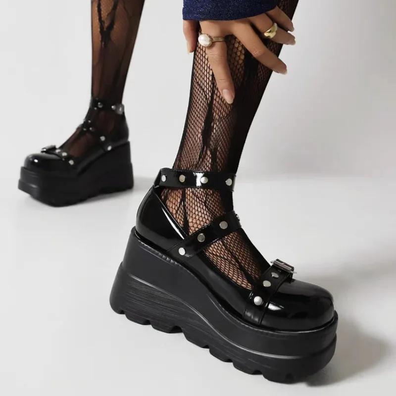 Fashion Women Ankle Boots 2025 New Wedge Ladies Boots Trend Luxury High Heel Platform Shoes Classic Belt Buckle Punk Lolita Shoes Women